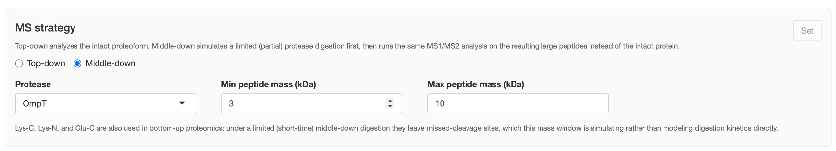 Middle-down settings