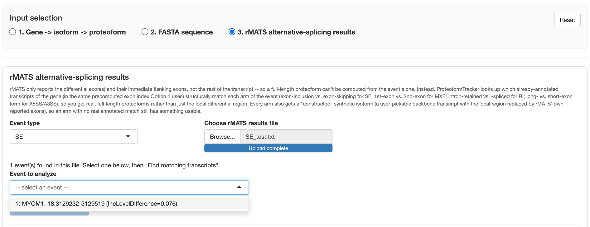 rMATS input panel